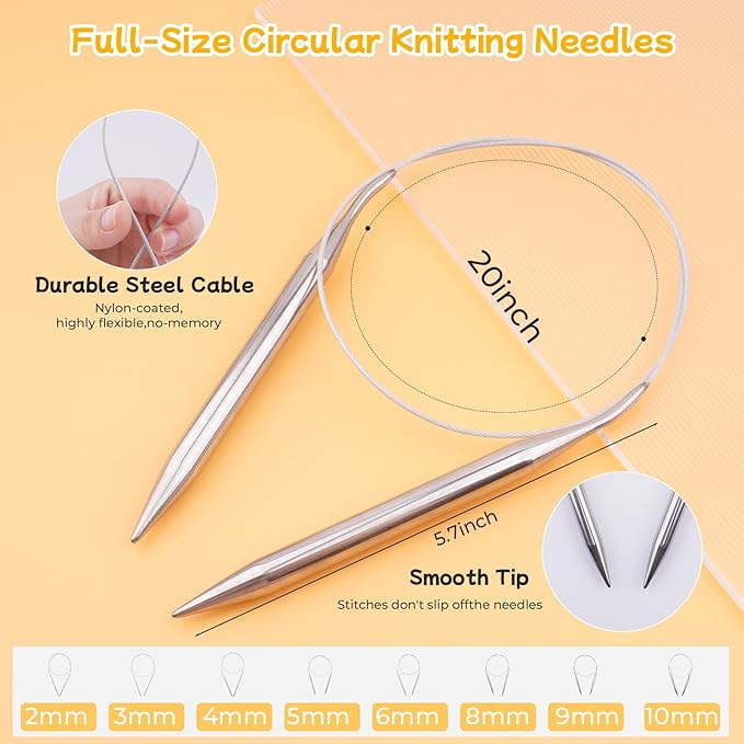 Weabetfu Knitting Needles Set,22Pcs 10inch Knitting Needles Set and 8Pcs 32inch Circular Knitting Needle Set Include Yarn with Canvas Bag,Knitting Kits for Beginners & Knitters