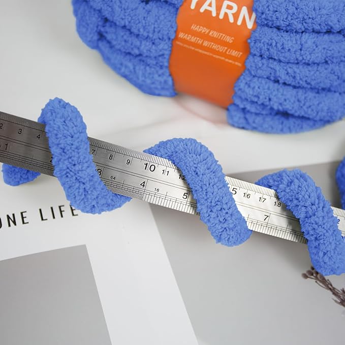 Chunky Yarn for Hand Knitting and Blankets – Super Soft Jumbo Chenille Yarn Pack for Crocheting, Bulky DIY Projects, 8 Skeins(Country Blue)