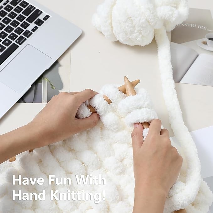Chunky Yarn for Hand Knitting - #10 Chunky Chenille Yarn, Jumbo Big Thick Chunky Yarns for Crocheting, Super Bulky Chunky Knit Blanket Yarns, 8 Skein (25 yds 8 oz Each Skein), Cream