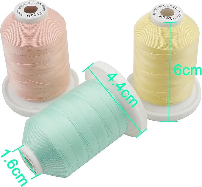 New brothread - 18 Options - Multi-Purpose 100% Mercerized Cotton Threads 50S/3 600M(660Y) Each Spool for Quilting, Serger, Sewing and Embroidery - 16 Pastel Colors