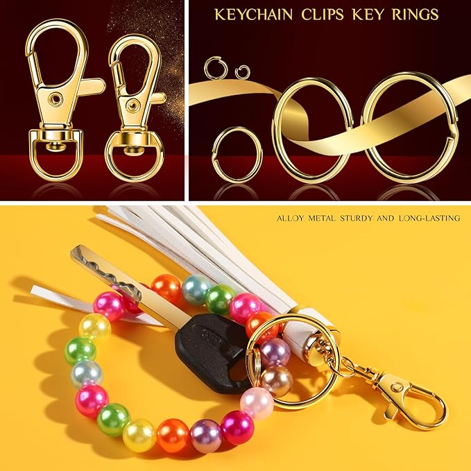 LEOBRO Keychain Making Kit, 265PCS Keychains Clips and Key Rings, Metal Lobster Claw Clasps and Key Chain Rings, Key Rings Bulk, Keychain Rings, Clip for Key Chains, Jewelry Making, Crafts, Gold