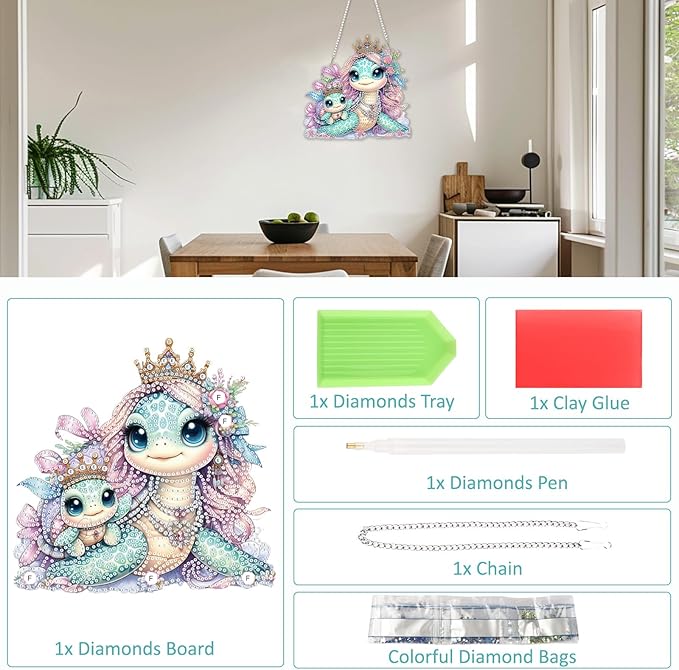SENQAO Turtle Diamond Art Hanging Kit for Adult, Special Shaped Rhinestone, DIY Acrylic 5D Diamond Art Painting Window Pendants Home Garden Wall Hanging Kits Hanging Ornament