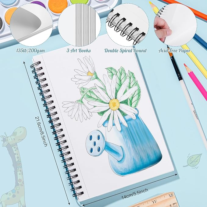 3 Pack Marker Paper Pad, 5.5×8.5in Double Sided Bleedproof Sketch Pad, 135lb/200gsm Art Spiral Sketchbook, Smooth Painting Coloring Alcohol Marker Paper for DIY, Ideal Gifts