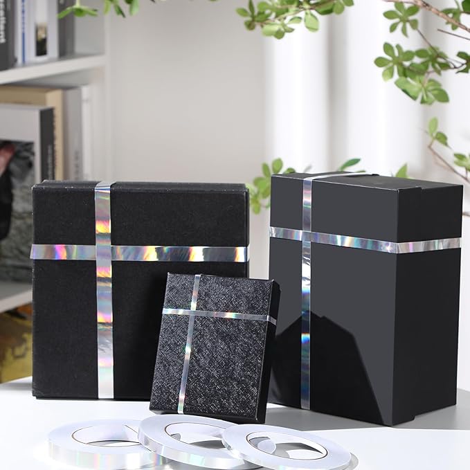 Zonon 3 Sizes Laser Colorful Self Adhesive Polyester Film Tape Washi Tape for Car Furniture Graphic Arts Walls Decor, 55 yds(5/10/15mm)