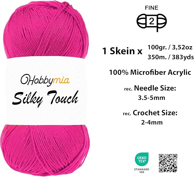 Silky Touch Acrylic Yarn - Soft Sport Weight Yarn for Crochet & Knitting - 100g / 383yds - 100% Microfiber Acrylic - Lightweight Fine Smooth Yarn(Pink - Hibiscus Flower, 1 Skein)
