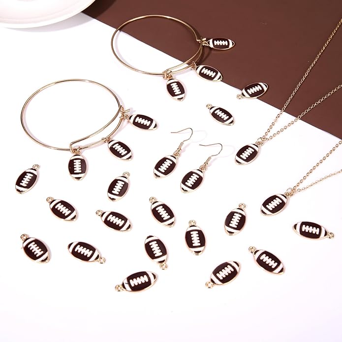 NVENF 30PCS Football Charms for Jewelry Making, Enamel Football Charms for Bracelet Necklace Earrings Making, Red Black White Blue Purple Orange Game Day Football Charm Bulk
