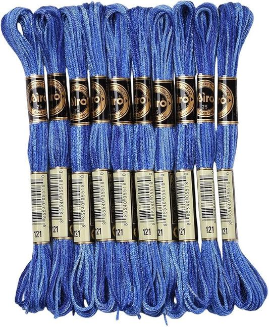 10 Skeins 87.5 Yards 6 Ply Variegated Steel Blue Cross Stitch Floss Segment Embroidery Thread Gradient Friendship Bracelet String Yarn Bulk for Sewing Making Jewelry Needlecraft Knitting