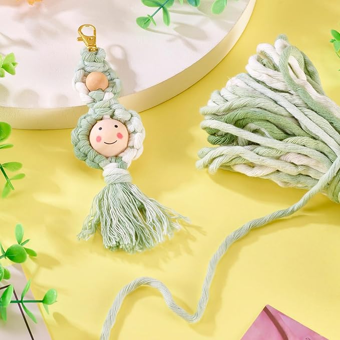21.87 Yards Green Single Strand Macrame Cord 3.5mm Gradient Colored Cotton Cord Colorful Twine Bohemia Soft Cotton Rope Yarn for DIY Crafts Knitting Crochet Wall Plant Hanger Home Project