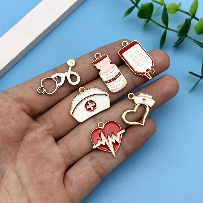 Youdiyla 60pcs Alloy enamel medical nurse series Pendant Jewelry Making DIY Keychain Earrings Pendant Various Design Charms for Jewelry Making Bracelets Necklace (SN752)