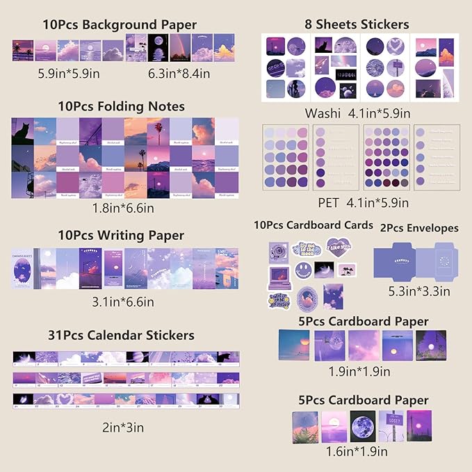 YagCu Scrapbook Kit for Beginners, Aesthetic Junk Journal Supplies, Scrapbooking and Journaling Materials, Bullet Journals Stationery, Planner DIY Arts Craft, Women Adults