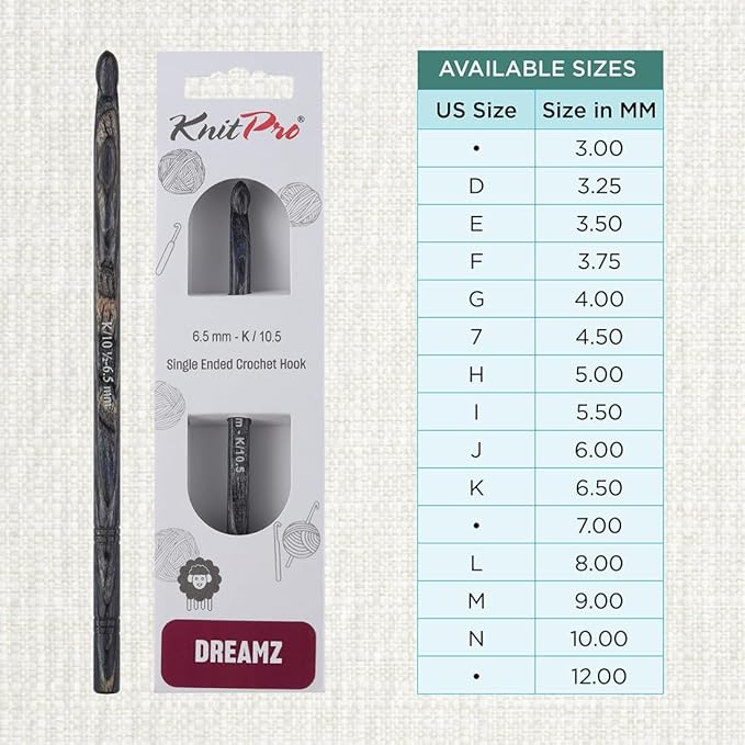 KnitPro Dreamz Single-Ended Crochet Hook | US Size K (6.5mm)