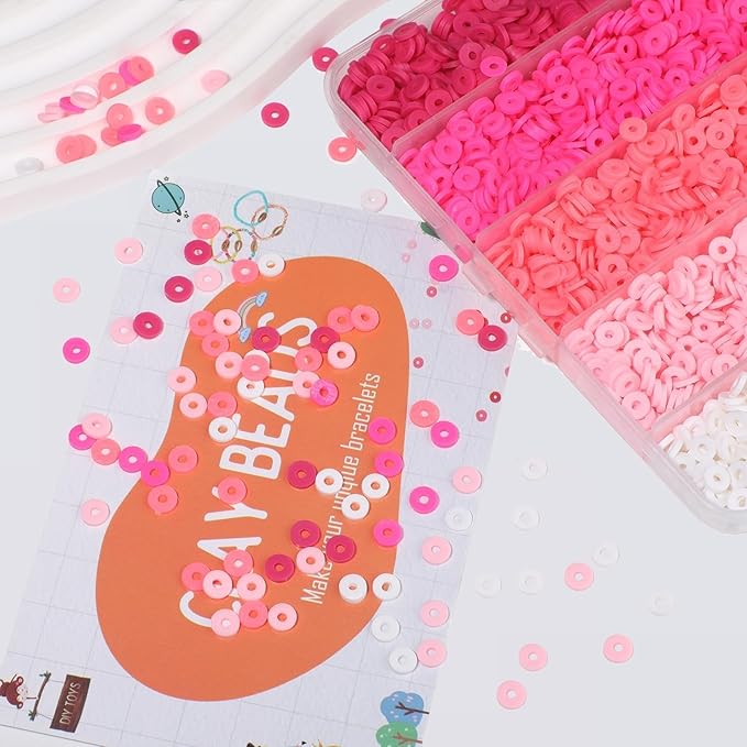 3500pcs Pink Clay Beads for Bracelets Making Kit, 6mm Heishi Polymer Flat Round Disc Clay Beads for Jewelry Making Pink