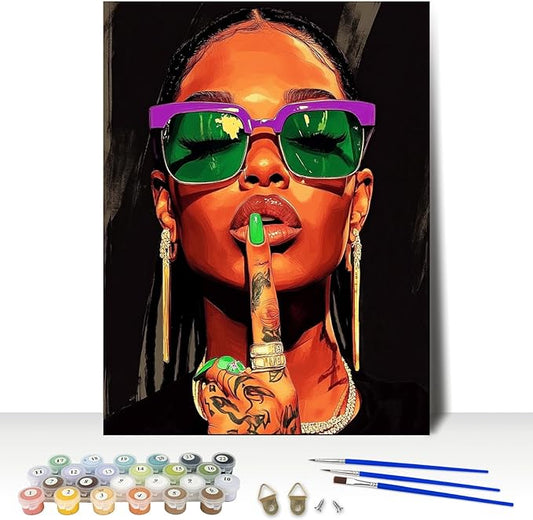 MAXBYE Fashion Portrait Paint by Numbers Kit for Adults Beginner, Trendy Lady Adult Paint by Number Kits on Canvas Without Frame, Easy Oil Paint by Numbers for Home Wall Decor Gift 12x16inch