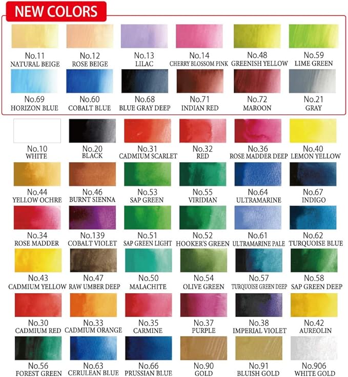 Kuretake GANSAI TAMBI Watercolor paint set 48 Colors, Professional-quality art supplies for artist, drawing, sketch, Non-Toxic, Made in Japan