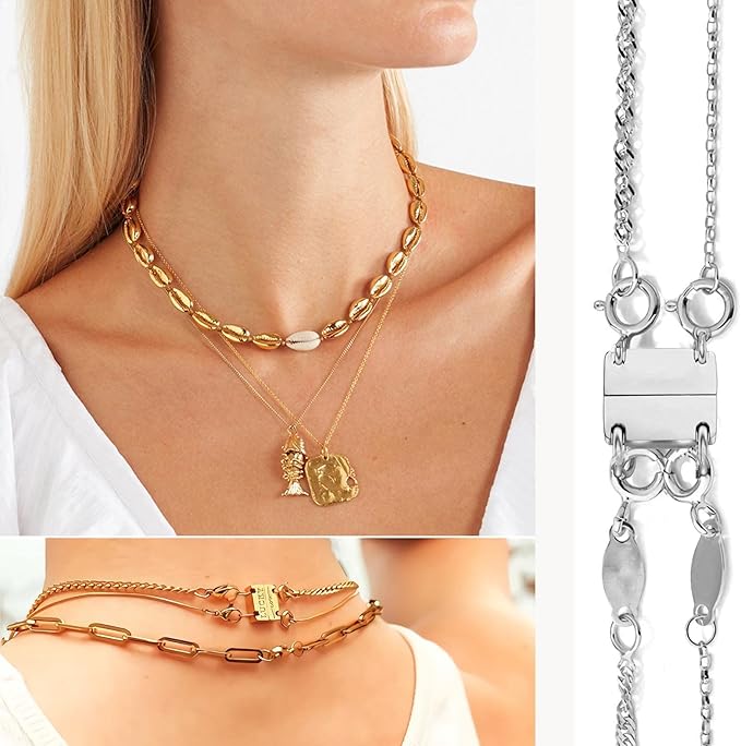 dailyacc layering magnetic necklace clasp,18 k gold and silver separator for stackable necklaces