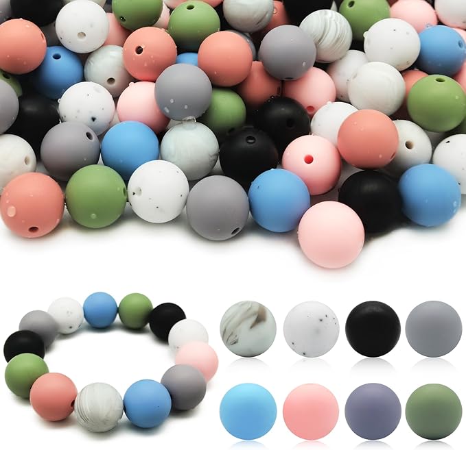 DIYOMR 100Pcs Silicone Beads - 15mm Round Beads for Necklace, Bracelet, Pens & Keychain Making (Random Color)