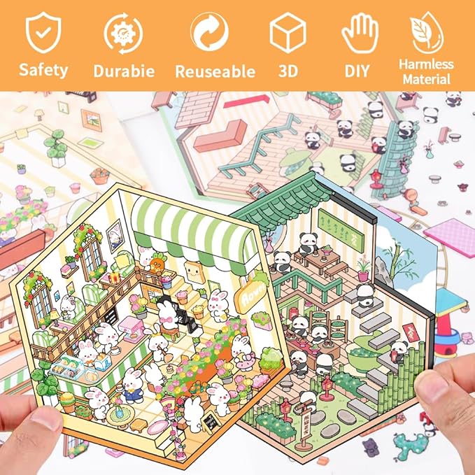 Scrapbooking Supplies Kit,DIY 3D Stickers Scene,3 Set Funny DIY Sticker Scenes,Make Your Own Cute 3D Miniature Room Scene Stickers for Adults Relief Stress Pass The Time.6-7-8