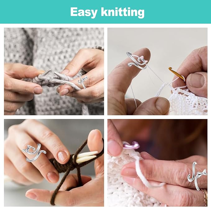 KornaDoz 3 Pieces Adjustable Crochet Ring for Finger, Yarn Tension Ring for Crocheting, Knitting Yarn Guide Tool, Gift for Crocheters, Knitters, Mom and Women