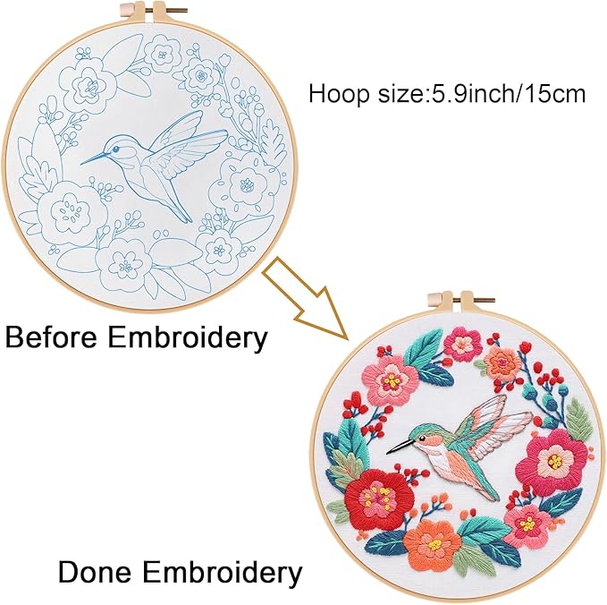louise maelys hummingbird embroidery kits for beginners,cross stitch kit for adults,diy needlepoint with flowers pattern