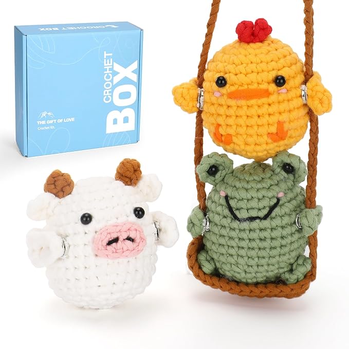 CrochetBox Crochet Kit for Beginners Adults - Animals Swing Starters Crochet Kit, Beginners Crocheting Kitting for Adults Teen, Craft Gifts with Crochets Yarns, Hook, Step-by-Step Video, Instruction