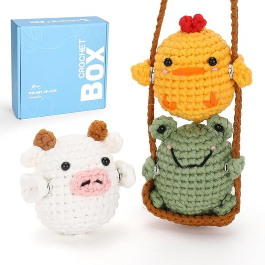 CrochetBox Crochet Kit for Beginners Adults - Animals Swing Starters Crochet Kit, Beginners Crocheting Kitting for Adults Teen, Craft Gifts with Crochets Yarns, Hook, Step-by-Step Video, Instruction