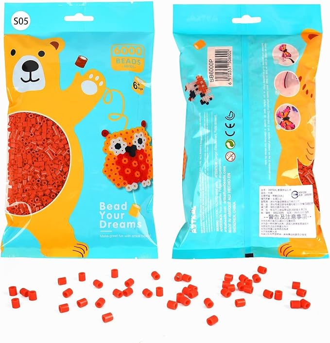 ARTKAL Fuse Beads 6000 Melty Beads Compatible 5 mm Perler and Hama Bead, Red, S05