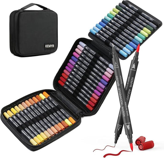 Markers for Adult Coloring Books: 36 Color Dual Tip Fine & Brush Pens Water-Based Coloring Marker for Adults Drawing Sketching Bullet Journal Writing Lettering No bleeding