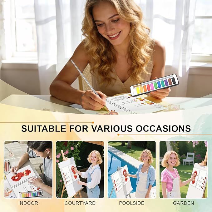 APOLYONE 2-Pack Beginner Watercolor Workbooks: 24 Coloring Pages + 12 Watercolor Paints + Brush – 300gsm/140lb Paper – Gift for Women, Adults & Beginners (Winter & Christmas)
