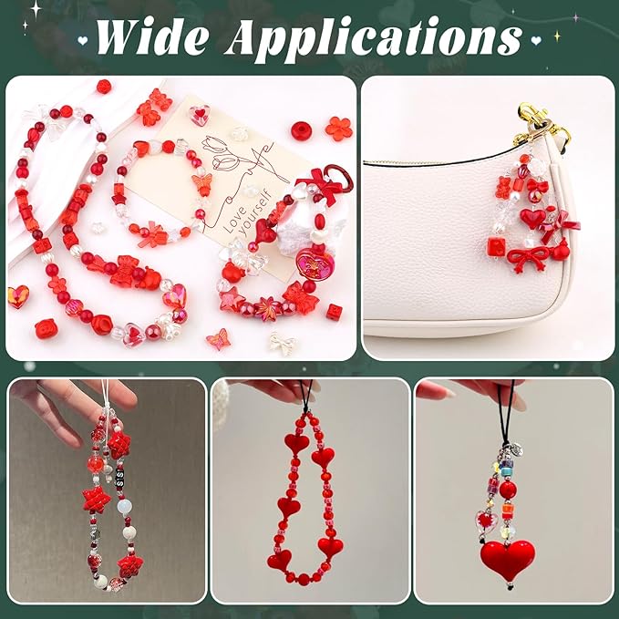 200-260PCS TINKRSTUFF Assorted Acrylic Beads Red Cute Beads for Bracelet Making,Aesthetic Star Flower Bow Butterfly GummyBear Kawaii Charms for Jewelry Necklace Making DIY Keychain Phone Charm Bulk