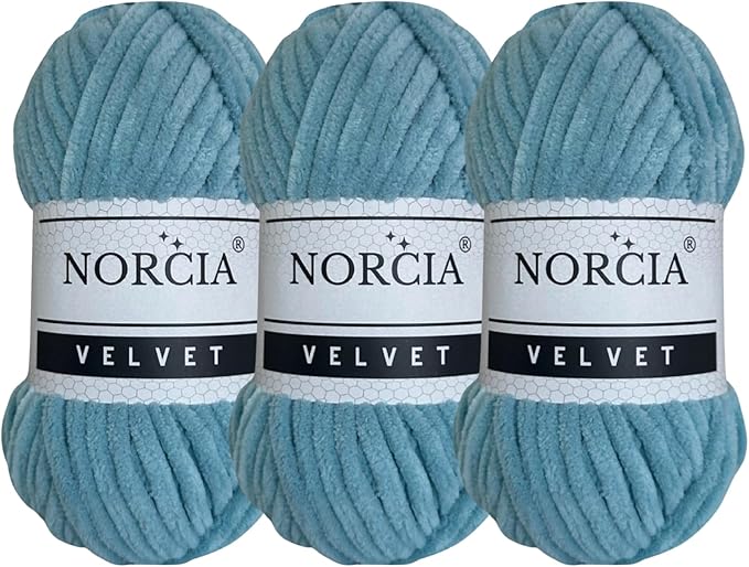 Soft Velvet Yarn Chenille Yarn for Crocheting Super Bulky 3x100g (3x75 yds) Baby Blanket Yarn for Knitting Amigurumi Yarn Crochet Weaving Craft (Blue, 3 Skeins)