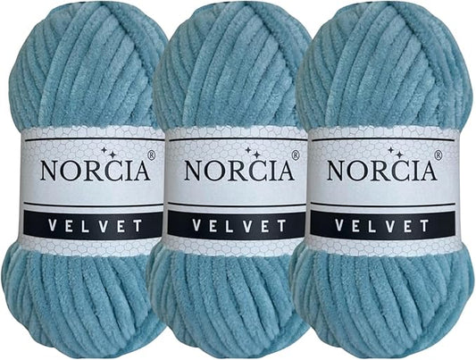 Soft Velvet Yarn Chenille Yarn for Crocheting Super Bulky 3x100g (3x75 yds) Baby Blanket Yarn for Knitting Amigurumi Yarn Crochet Weaving Craft (Blue, 3 Skeins)