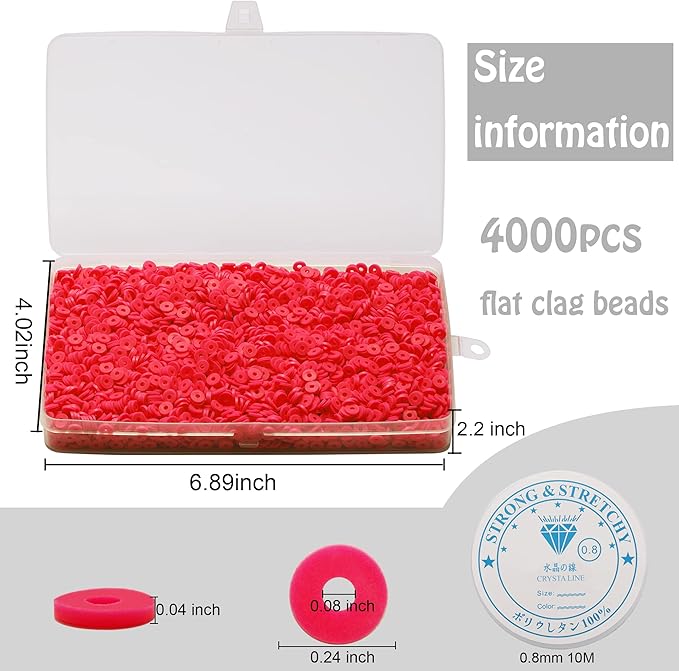 4000 Pcs Clay Beads for Bracelets Making, Polymer Spacer Flat DIY for Jewelry Necklace Earring Making Kit, Preppy Aesthetic Heishi Heshie Thin Disk Beads Assortments Set 4 6 8MM (RD-1-01, 6MM)