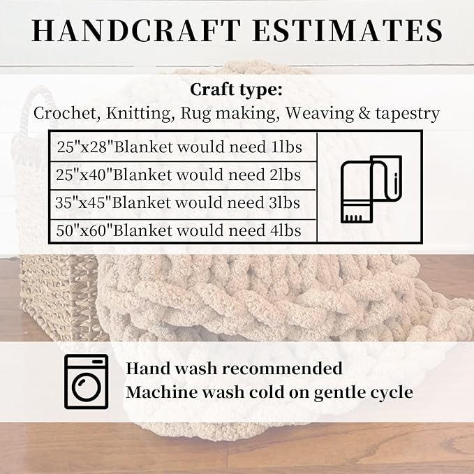 SUNTQ 8 Pack Jumbo Chunky Chenille Yarn for Crocheting, Bulky Thick Fluffy Yarn for Hand Knitting Blanket, Soft Plush Knitting Yarn for Scarf,Home Decor, Khaki(32 yds,8.8 oz Each Skein)