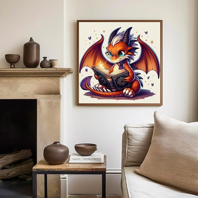 Paint by Numbers Kit for Kids with Frame, Dragon Paint by Numbers for Kids Ages 4-8-12, DIY Dragon Acrylic Oil Painting for Home Wall Art Decor Gift 7.8x7.8 inch (with Frame Easel)