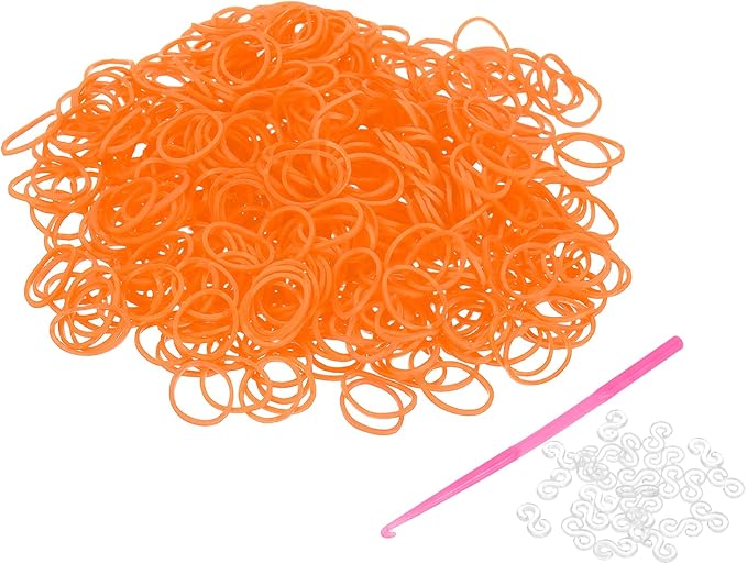 uxcell 600Pcs Loom Rubber Band, Bracelet Making Refill Kit Elastic Loom Band with 25Pcs S-Clips and 1Pcs Crochet Hooks for Weaving DIY Handcrafts, Orange Red