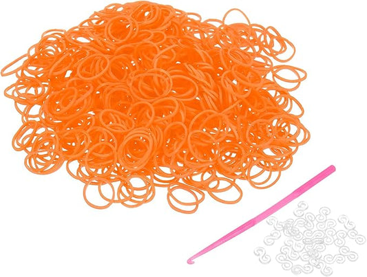 uxcell 600Pcs Loom Rubber Band, Bracelet Making Refill Kit Elastic Loom Band with 25Pcs S-Clips and 1Pcs Crochet Hooks for Weaving DIY Handcrafts, Orange Red