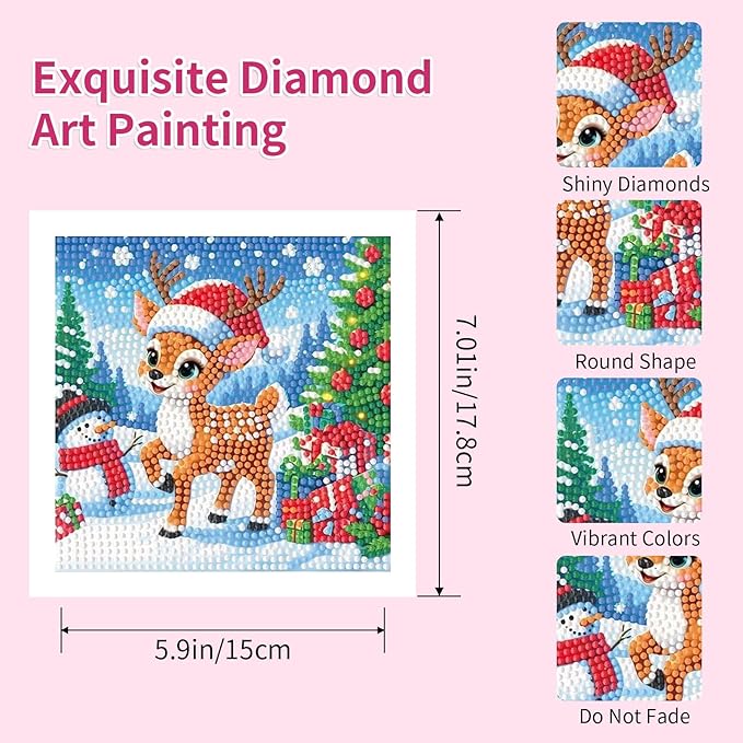 PERFECTSIGHT Cute 5D Diamond Art Kits with Wooden Frame, Kawaii DIY Painting Art for Adults Teen, Diamond Arts and Crafts Sets, Big Gem Full Drill Diamond Dots for Women Beginners (Deer)
