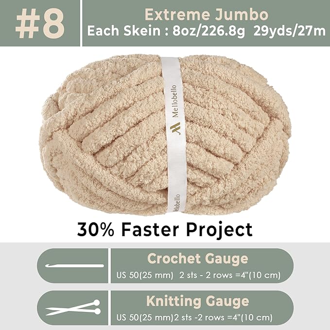 Jumbo Chenille Chunky Yarn for Crocheting - Super Bulky Fluffy Chunky Yarn for Hand Knitting - Extra Thick Soft Blanket Big Yarns 8 Jumbo Pack (27yds,8 oz Each Skein)