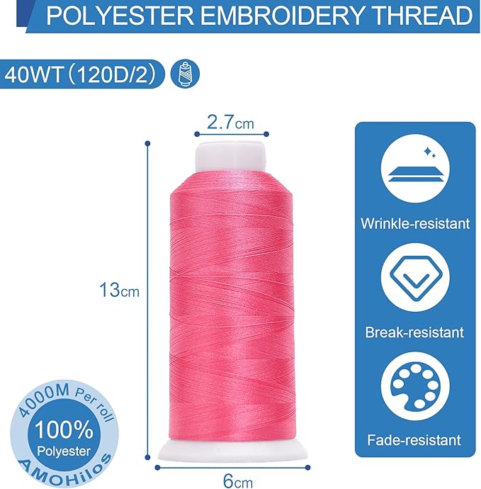 High Tenacity Polyester Embroidery Machine Thread 40WT(120D/2) 4000M Per Spool for Commercial and Domestic Embroidery Machine (Flamingo Pink-1721)
