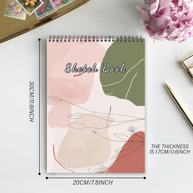 Cabreche Cute Sketchbook Top Spiral Bound Sketch Pad, 9 x 12 inch,100GSM Thick Paper,50 Sheets 100 Pages,Art Sketch Book Artistic Writing Drawing Paper for Girls Women Beginners-Color Block