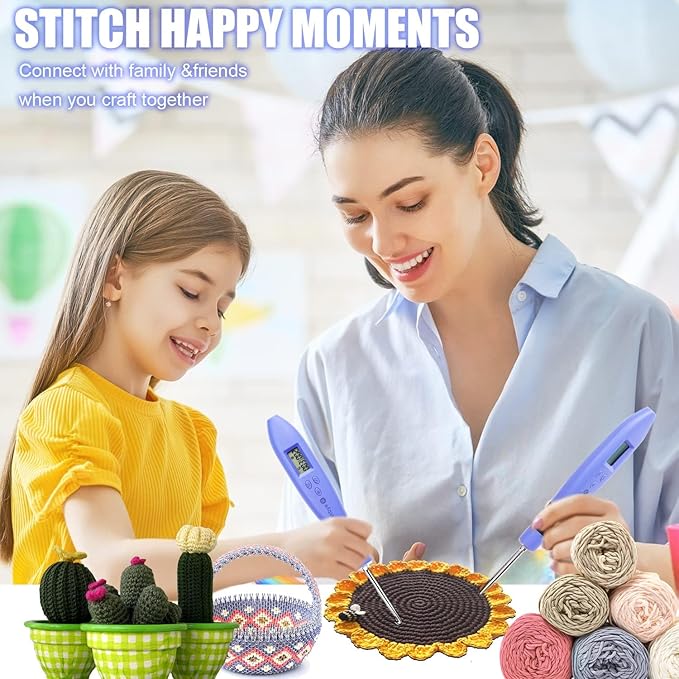 Light up Crochet Hook Set with Stitch Counter Crochet Kit with 12 Different Size Interchangeable Crochet Needle,Ergonomic with 2 Levels Led and Digital Stitch Counter for Crocheting and Knitting
