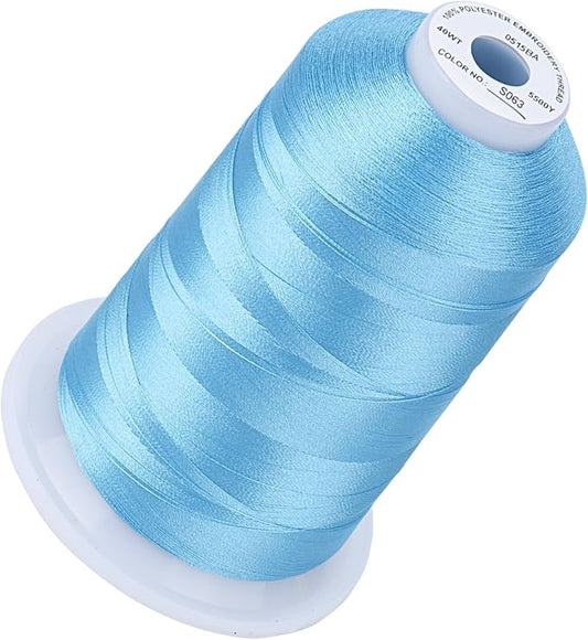Simthread 5500Yds Embroidery Thread, 5000M High-Yardage 40WT 100% Polyester Thread – 170+ Vivid Colors, High-Speed Rated – Compatible with Brother, Singer, Janome & More - Medium Lt Blue S063