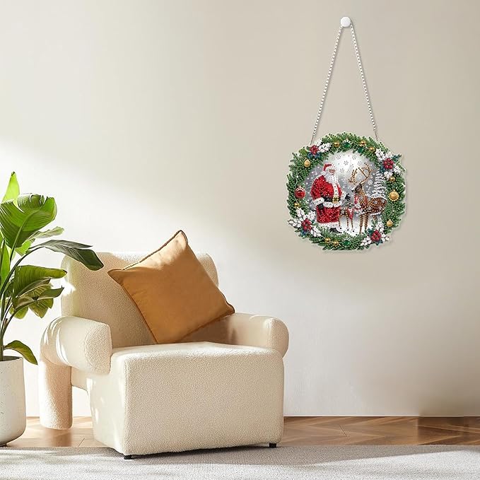 MOGTAA Christmas Diamond Art Hanging Kits for Adults Kids, Christmas Deer Diamond Art Suncatchers, 5D Special Shape Santa Claus Diamond Painting Window Pendant Kit for Home Garden Wall Decor