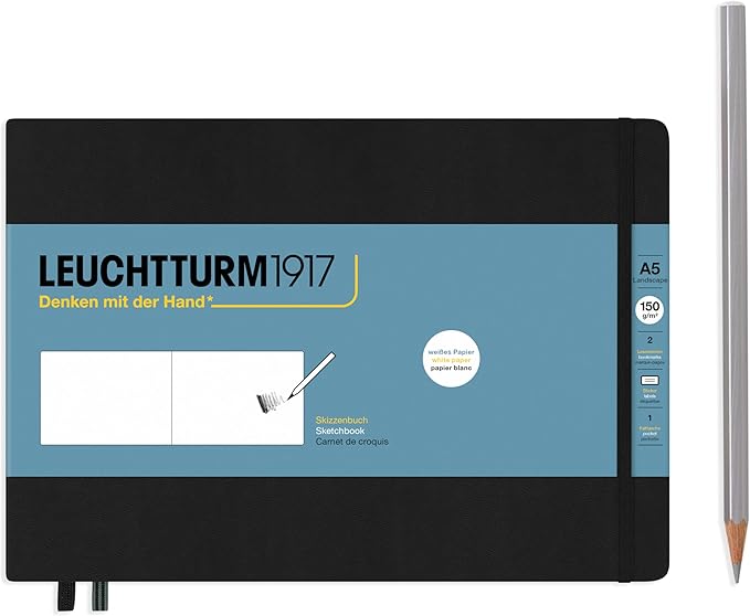 Leuchtturm1917 - Medium Landscape Hardcover Sketchbook (Black) - 112 Pages of 150g/m² Paper
