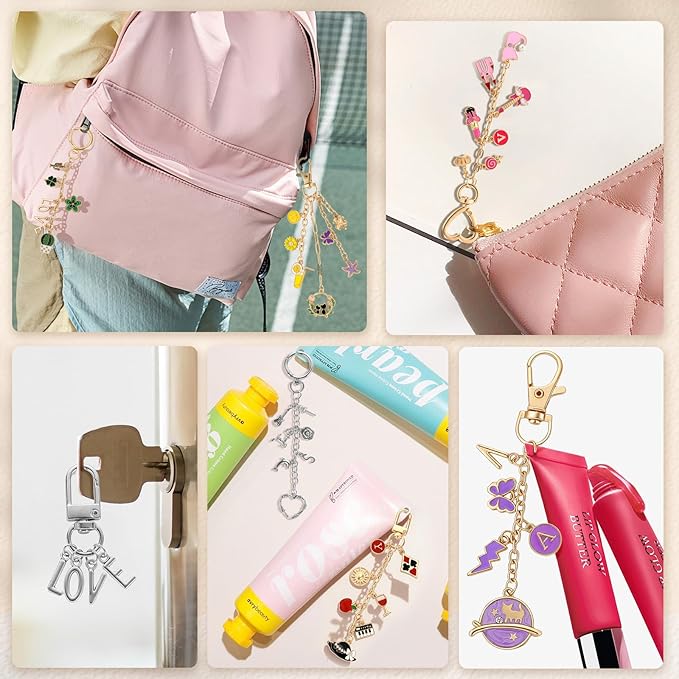 Zefy 552Pcs Charms Lip Gloss Keychain Making Kit, Gold Silver Bag Charm Kit, Including 214 Charms 24 Key Chain Clips with Organizer Box, DIY Craft Supplies for Jewelry Making and Gifts