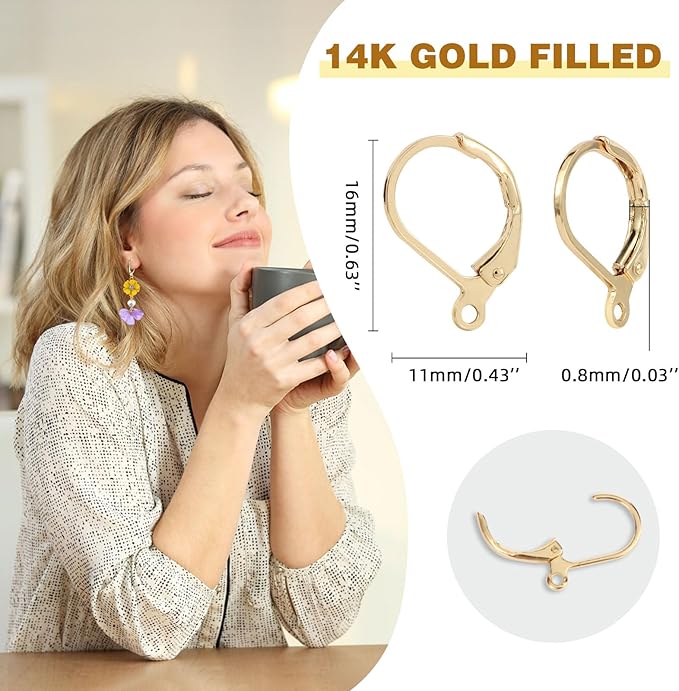 yaugkh 14k gold filled dangle ear wires hypoallergenic tarnish resistant leverback french findings for jewelry making