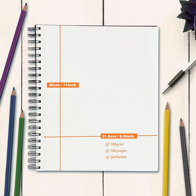 Joibabe Sketch Book 9" x 11"，2 Pack 80-Sheets (68lb/100gsm)，Double-Sided Hardbound Sketchbook, Spiral Bound,Acid Free Painting Art Paper for Kids and Adults