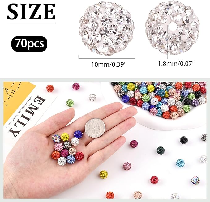 120pcs 10mm rhinestone beads for jewelry making, light green shiny round shamballa disco ball beads, sparkle crystal clay christmas for bracelet baseball necklace earring crafting and diy