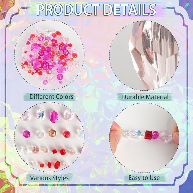 636pcs glass beads for jewelry making - pink red valentine's day craft crystal beads with loose beads sparkly faceted beads hole drilled diy for bracelets craft earrings necklace jewelry making