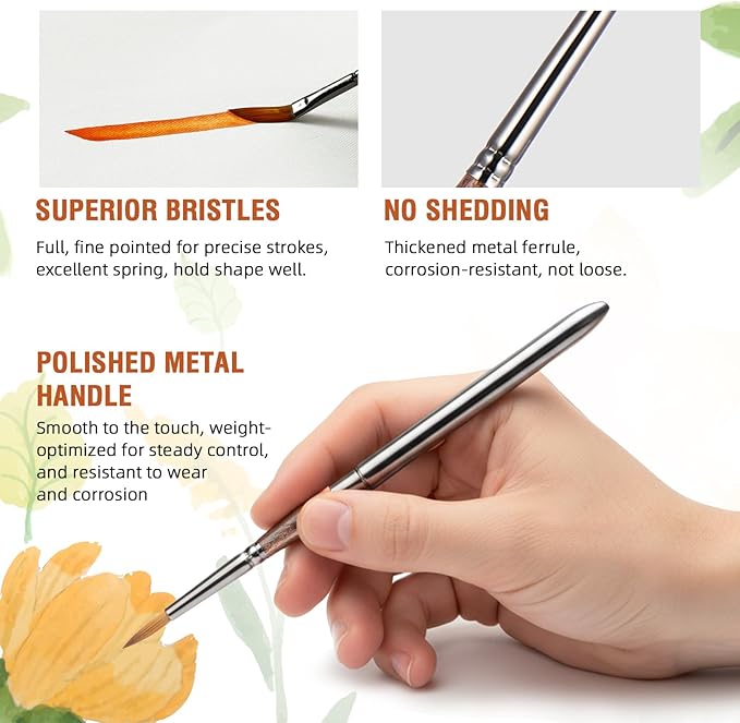 Falling in Art Travel Watercolor Brushes, 4 Pcs Travel Paintbrush Set with Leather Pouch for Acrylic, Gouache, Oil and Watercolor Painting